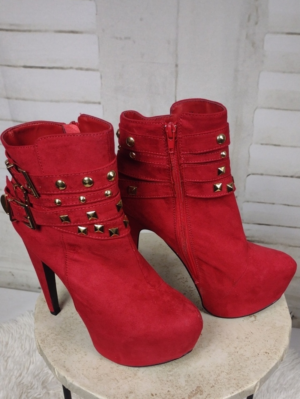 Shi By Journey's Heeled Boots with Studded Straps, Size 9